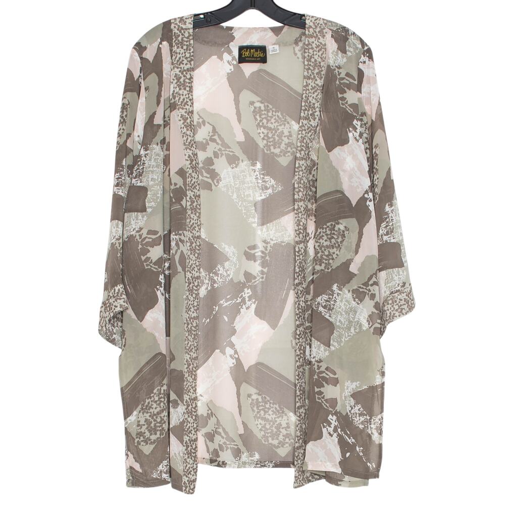 Bob Mackie Kimono Cardigan XL Boho Art To Wear Open Front Lightweight 3/4 Sleeve